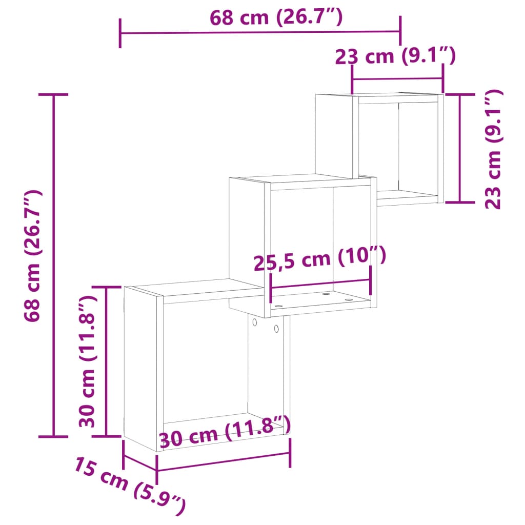 Wandplanken Kubus 68X15X68 Cm Bewerkt Hout Kleurig