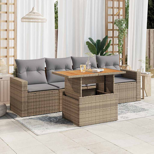 5-Delige Loungeset Met Kussens Poly Rattan