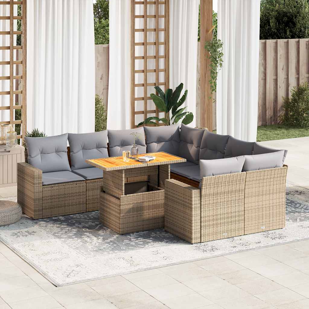 9-Delige Loungeset Met Kussens Poly Rattan