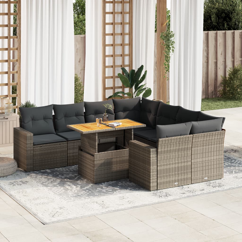 9-Delige Loungeset Met Kussens Poly Rattan